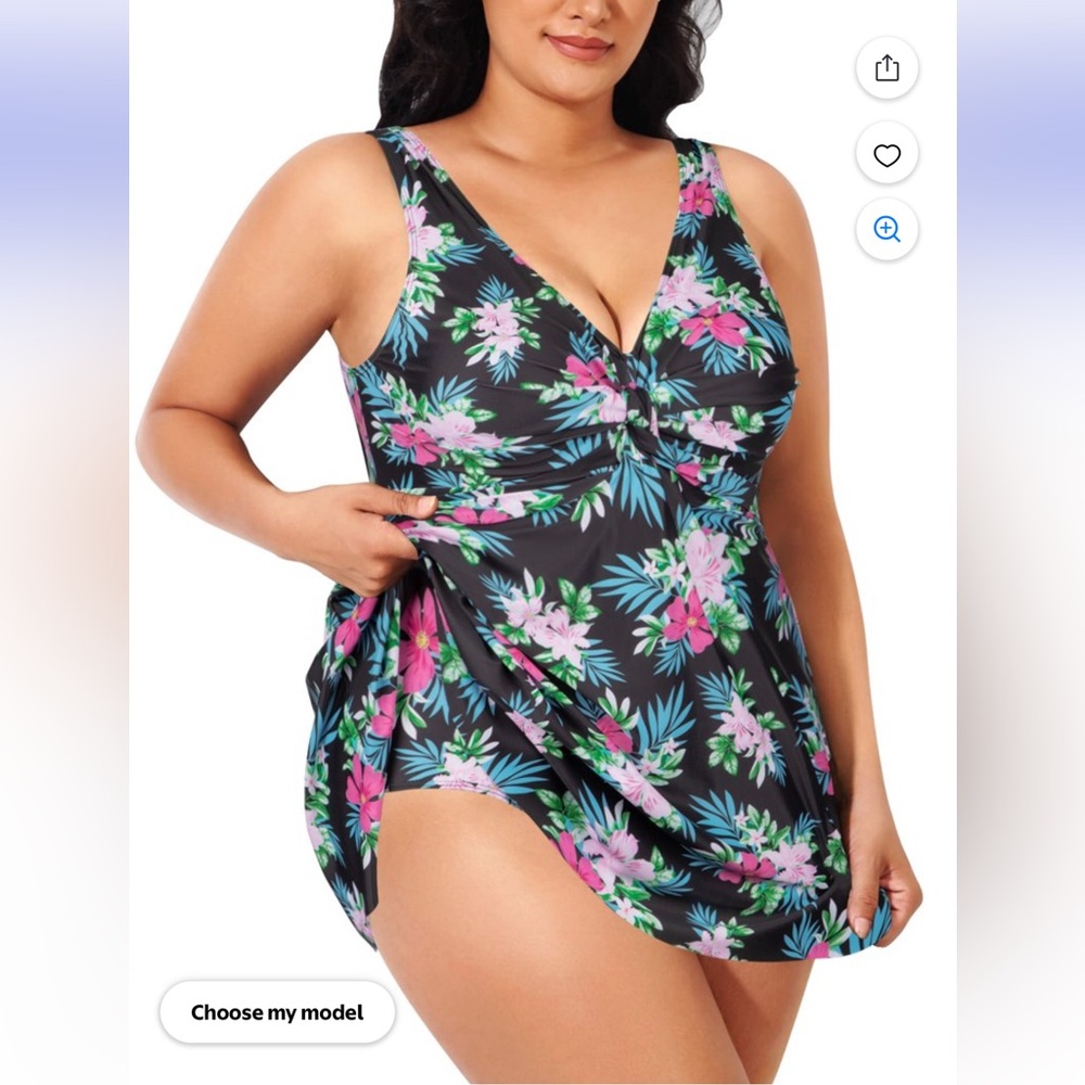 Women's Plus Size Swimdress Two Piece Tankini Tummy Control